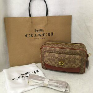 NEW Coach Willow Camera Crossbody In Coated Canvas Signature Tan Authentic